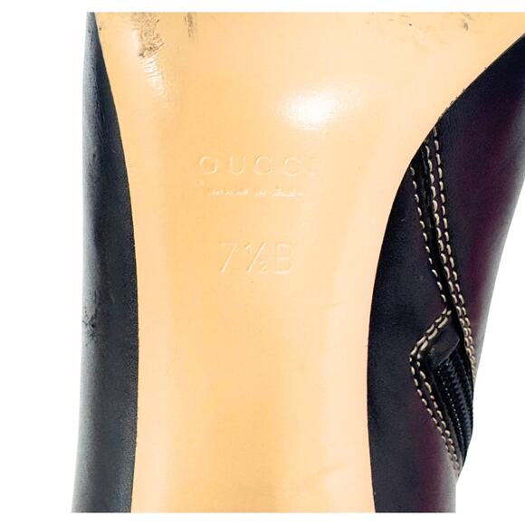 Gucci GG Logo Interlocking Monogram Black Leather High Heels Ankle Boots US 7.5 - Picture 11 of 13
